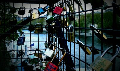 Paris, France locks on the bridge